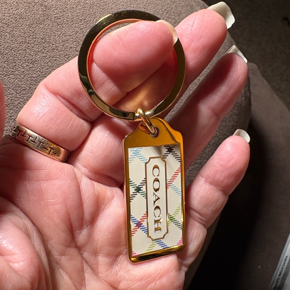 Coach Gold Tone Tattersall Keychain
